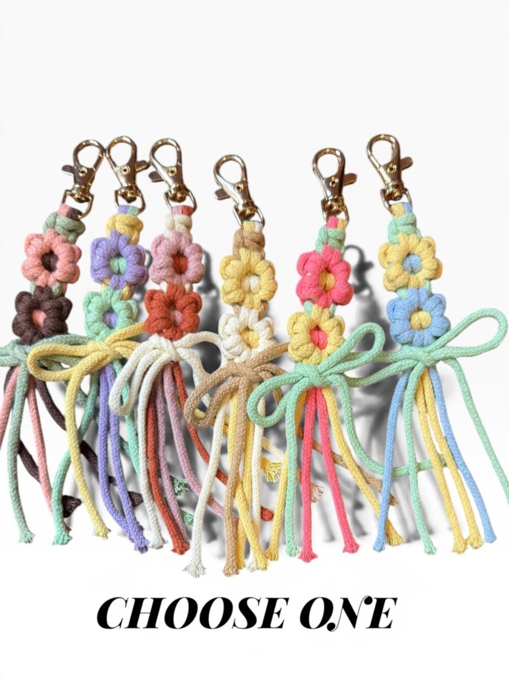 Boho Daisy Flower Macrame Purse Charm Keychain Tassel Bag Accessory Choose Color